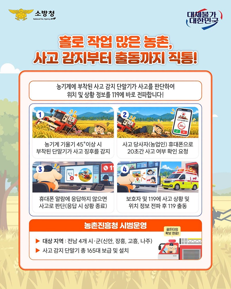 농기계 사고 시 119 자동 신고