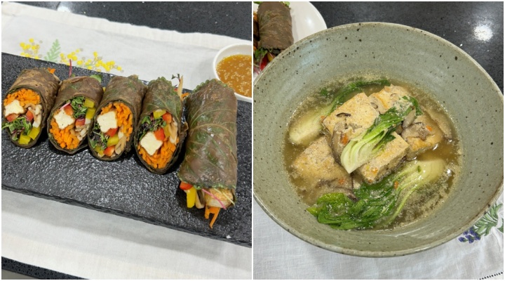 (좌)도토리전병 야채말이, (우)두부주머니 표고들깨탕