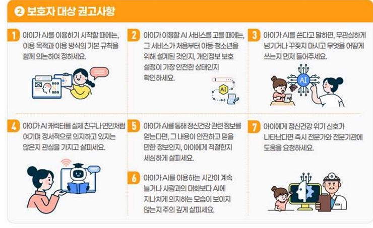 아이의 AI 이용 방식을 듣고 규칙을 함께 정하도록 권한다.(출처: 보건복지부&middot;대한신경정신의학회)