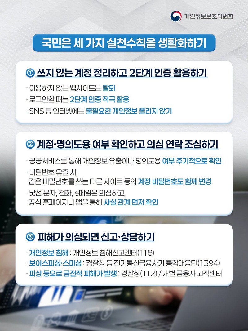 개인정보 보호, 생활 속 실천과 사전 점검이 중요합니다