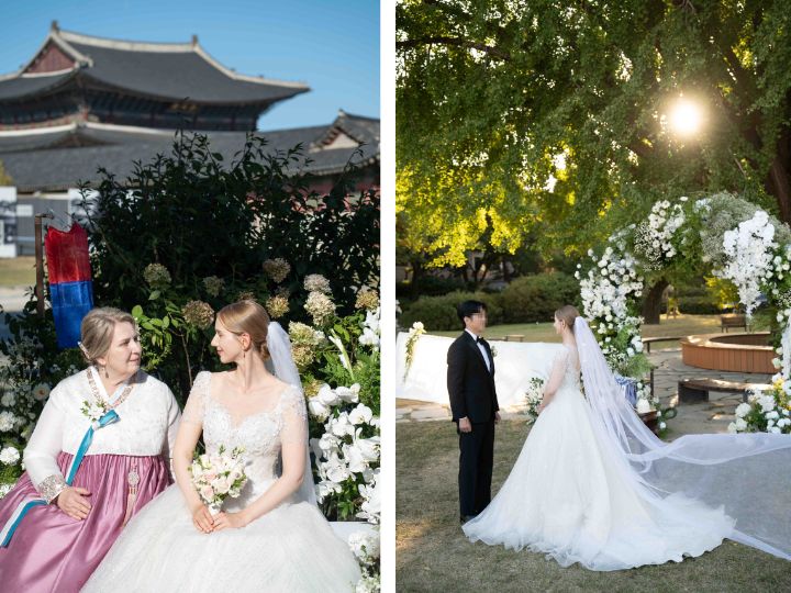 한복을 입은 마이의 어머니, 마이 부부의 결혼식 모습(김치귀신 마이 제공)