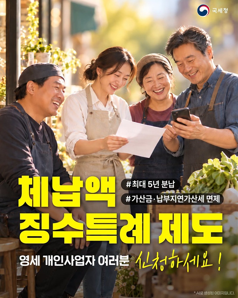 영세 개인사업자, 체납액 징수특례 제도 신청하세요!