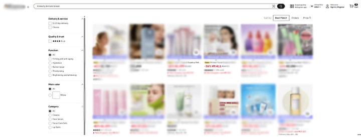 (사진04 - 해외 온라인 플랫폼에서 검색한 K-뷰티 또는 K-브랜드 관련 상품 화면 / 본인 캡처)