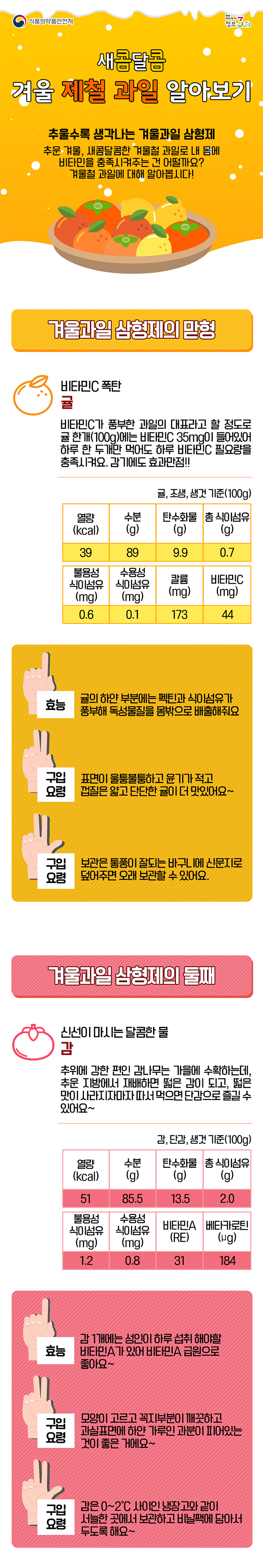 새콤달콤 겨울 제철 과일 알아보기 하단내용 참조