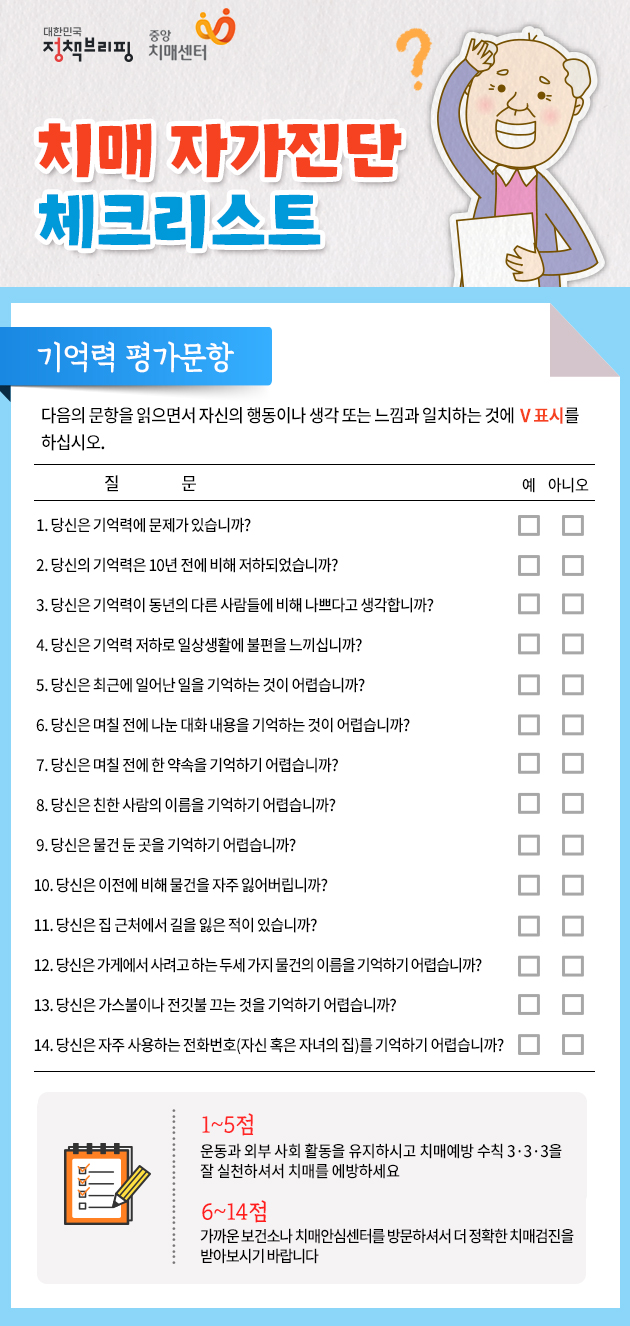 치매 초기 증상과 자가진단 테스트/+예방식품