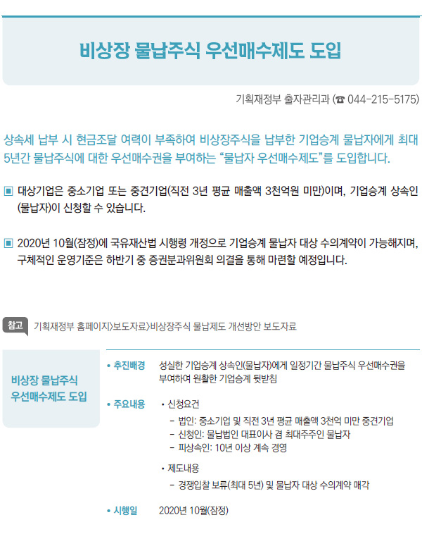 비상장 물납주식 우선매수제도 도입