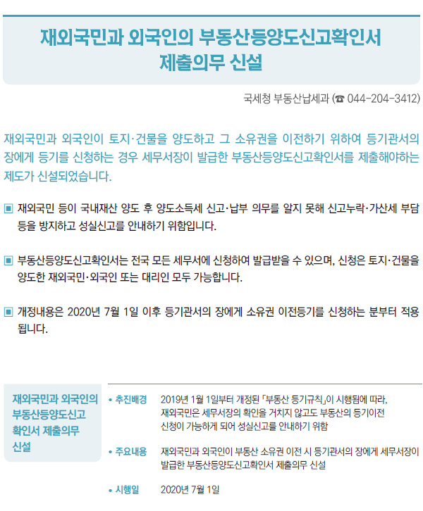 재외국민과 외국인의 부동산등양도신고확인서 제출의무 신설