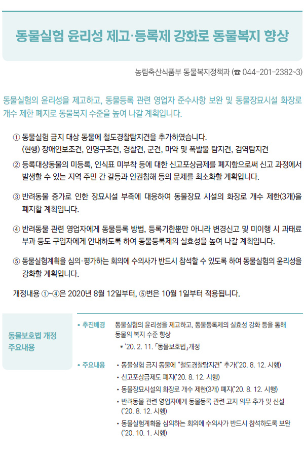 동물실험 윤리성 제고·등록제 강화로 동물복지 향상 (농림축산식품부)