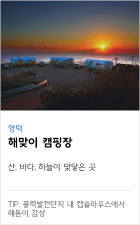 영덕 해맞이 캠핑장 산, 바다, 하늘이 맞닿은 곳 tip. 풍력발전단지 내 캠슐하우스에서 해돋이 감상