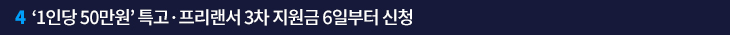 4. ‘1인당 50만원’ 특고·프리랜서 3차 지원금 6일부터 신청