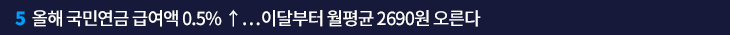 5. 올해 국민연금 급여액 0.5% ↑…이달부터 월평균 2690원 오른다 