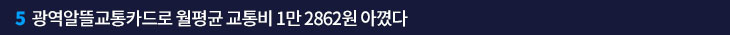 5. 광역알뜰교통카드로 월평균 교통비 1만 2862원 아꼈다