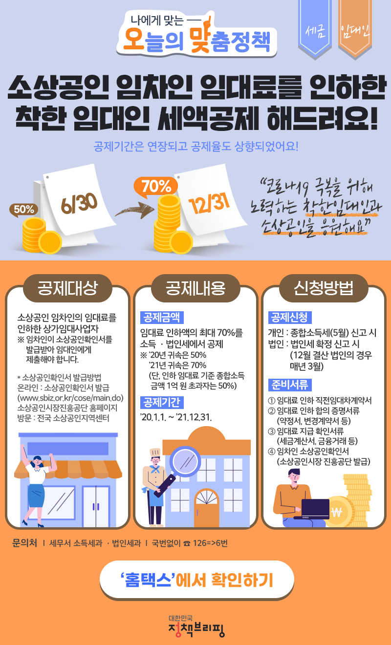 [오맞! 이 정책] 소상공인 임차인 임대료를 인하한 착한 임대인 세액공재 해드려요! 하단내용 참조