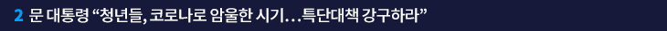 2. 문 대통령 “청년들, 코로나로 암울한 시기…특단대책 강구하라”