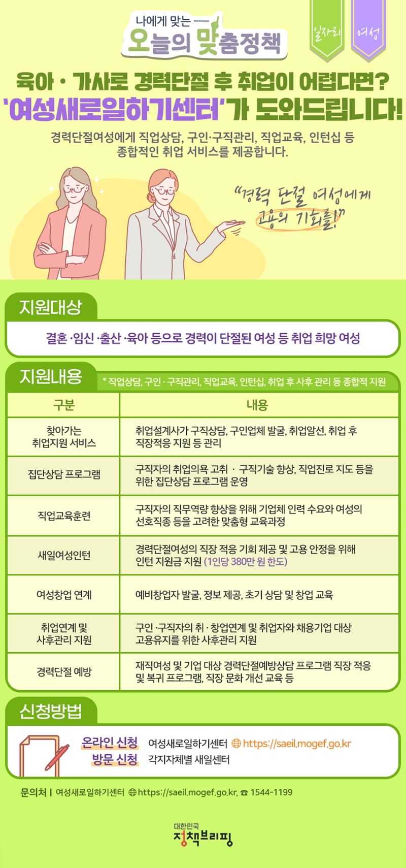 [오맞! 이 정책] 육아·가사로 경력단절 후 취업이 어렵다면? 하단내용 참조