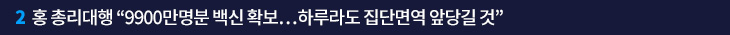2. 홍 총리대행 “9900만명분 백신 확보…하루라도 집단면역 앞당길 것”