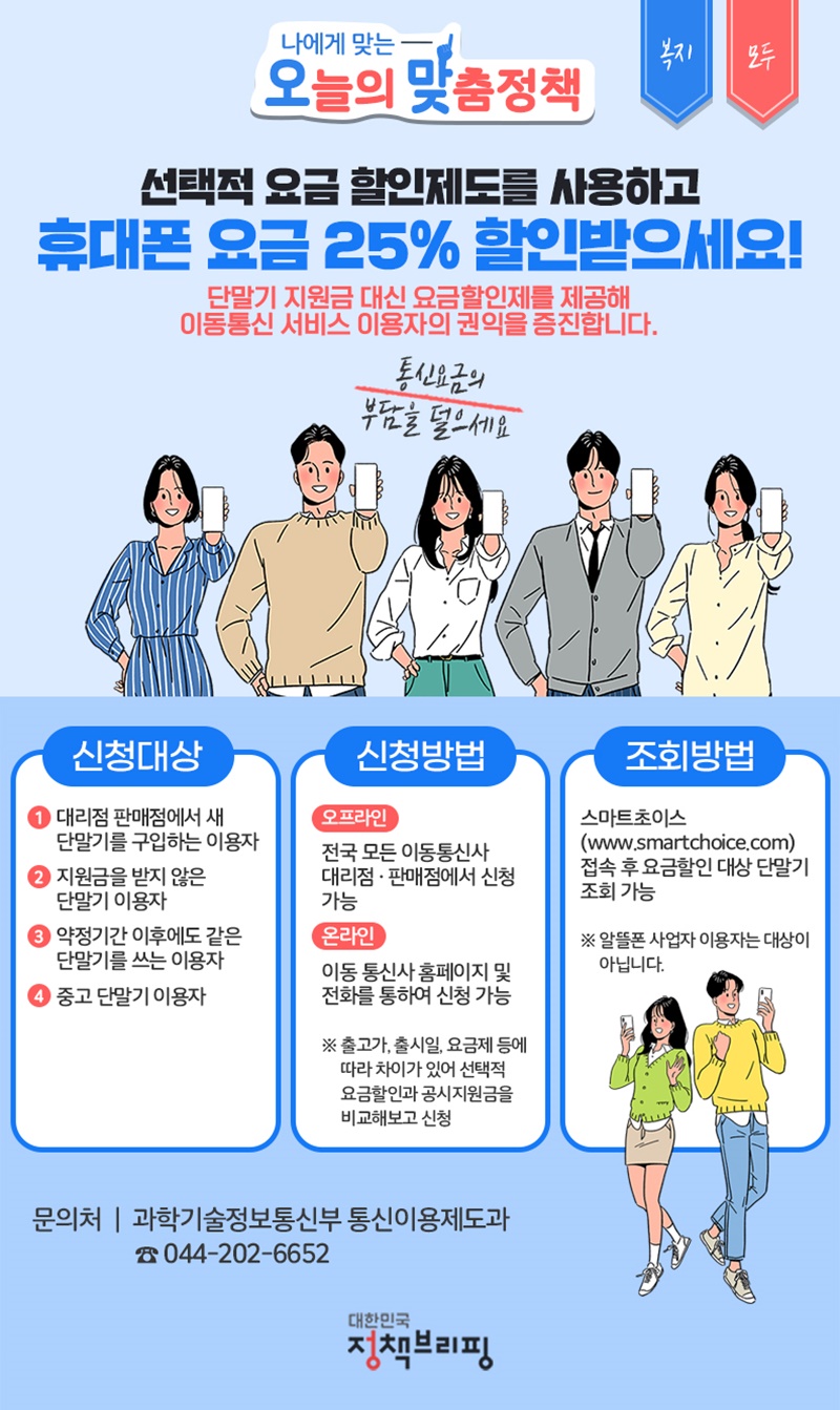 [오맞! 이 정책] 선택적 요금 할인제도를 사용하고 휴대폰 요금 25% 할인받으세요! 하단내용 참조