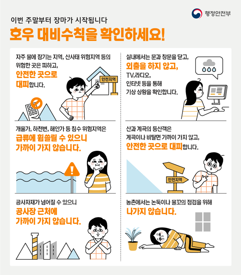 호우 대비 수칙을 확인하세요 하단내용 참조