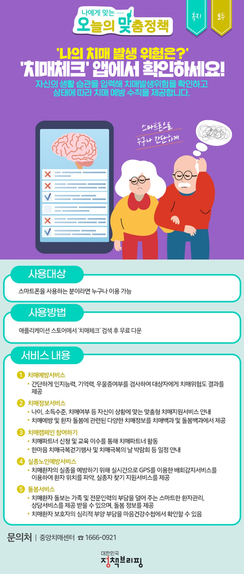 [오맞! 이 정책] ‘나의 치매 발생 위험은?’… ‘치매체크’ 앱에서 확인하세요! 하단내용 참조