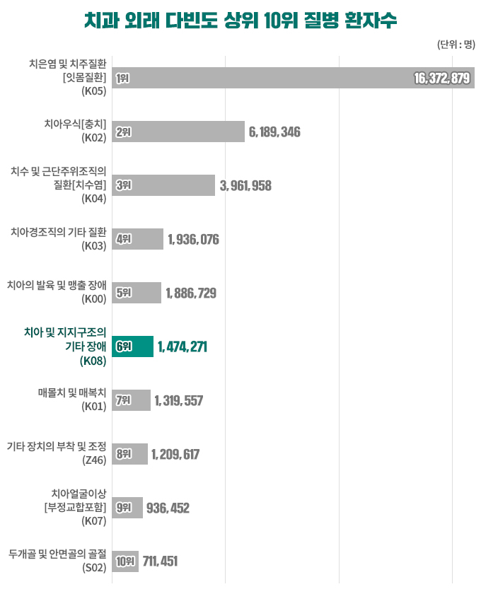 치과 오래 다빈도 상위 빌병 환자수