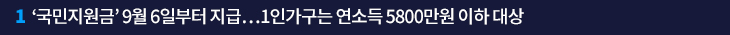 1. ‘국민지원금’ 9월 6일부터 지급…1인가구는 연소득 5800만원 이하 대상
