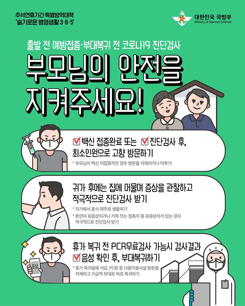 부모님의 안전을 지켜주세요!···추석연휴기간 특별방역대책. 하단내용 참조