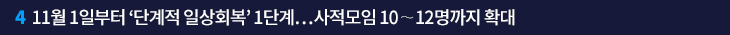 4. 11월 1일부터 ‘단계적 일상회복’ 1단계…사적모임 10∼12명까지 확대