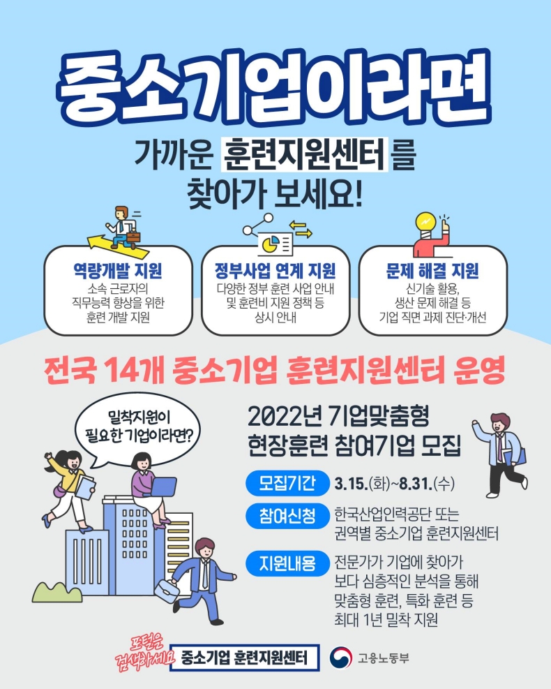 중소기업 주목! 기업 맞춤형 현장훈련 참여 기업을 모집합니다! 중소기업 주목! 기업 맞춤형 현장훈련 참여 기업을 모집합니다!