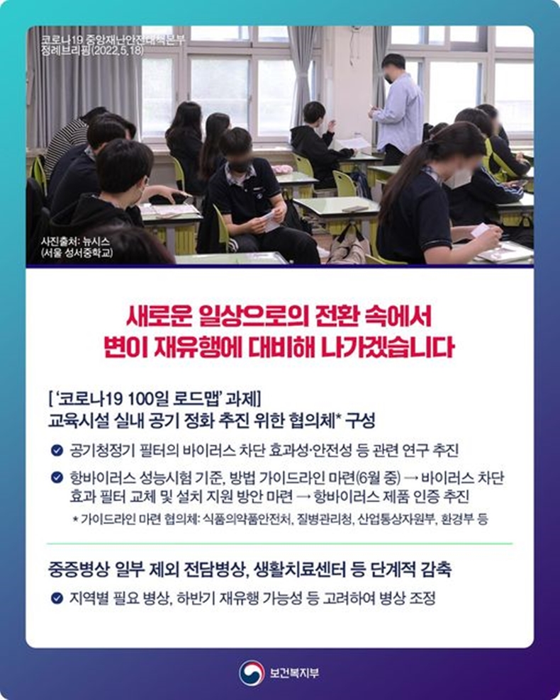 새로운 일상으로의 전환 속에서 변이 재유행에 대비해 나가겠습니다+하단내용 참조