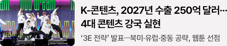 K-콘텐츠, 2027년 수출 250억 달러…4대 콘텐츠 강국 실현 - ‘3E 전략’ 발표…북미·유럽·중동 공략, 웹툰 선점