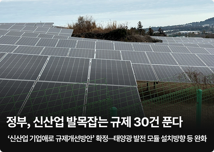 정부, 신산업 발목잡는 규제 30건 푼다 - ‘신산업 기업애로 규제개선방안’ 확정…태양광 발전 모듈 설치방향 등 완화