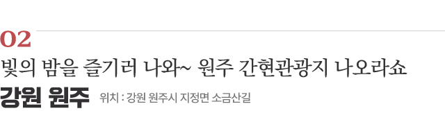 02 빛의 밤을 즐기러 나와~ 원주 간현관광지 나오라쇼 / 위치 : 강원 원주시 지정면 소금산길 / 자세히보기