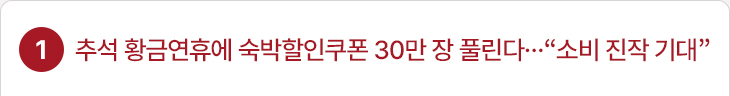 1. 추석 황금연휴에 숙박할인쿠폰 30만 장 풀린다…“소비 진작 기대”