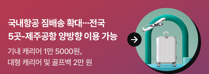 국내항공 짐배송 확대…전국 5곳-제주공항 양방향 이용 가능 - 기내 캐리어 1만 5000원, 대형 캐리어 및 골프백 2만 원