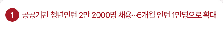 1. 공공기관 청년인턴 2만 2000명 채용…6개월 인턴 1만명으로 확대