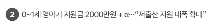 2. 0∼1세 영아기 지원금 2000만원 + α…“저출산 지원 대폭 확대”