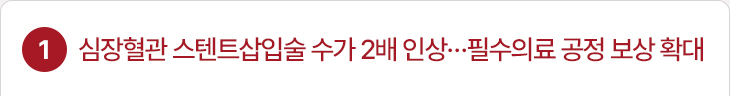 1. 심장혈관 스텐트삽입술 수가 2배 인상…필수의료 공정 보상 확대