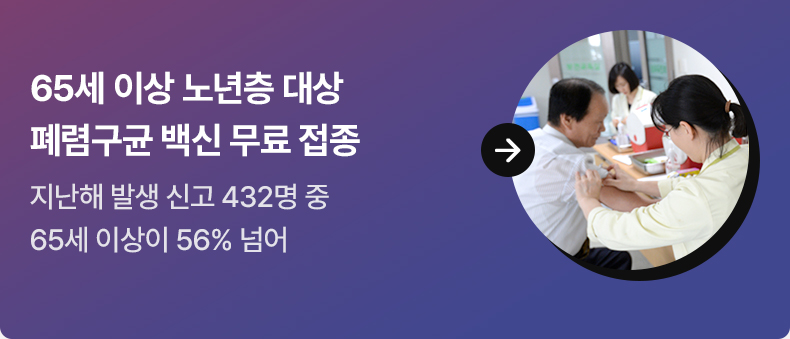 65세 이상 노년층 대상 폐렴구균 백신 무료 접종 지난해 발생 신고 432명 중 65세 이상이 56% 넘어