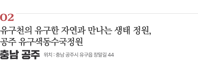 02 유구천의 유구한 자연과 만나는 생태 정원, 공주 유구색동수국정원 / 위치 : 충남 공주시 유구읍 창말길 44 / 자세히보기