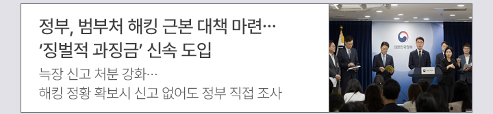 정부, 범부처 해킹 근본 대책 마련…징벌적 과징금 신속 도입 늑장 신고 처분 강화…해킹 정황 확보시 신고 없어도 정부 직접 조사