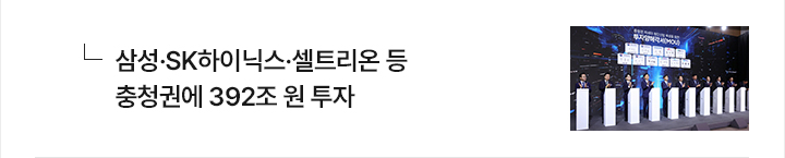삼성&middot;SK하이닉스&middot;셀트리온 등 충청권에 392조 원 투자